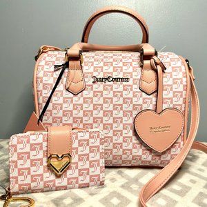 Juicy Couture Pink Diamond Checkerboard Purse with Matching Heart Wallet